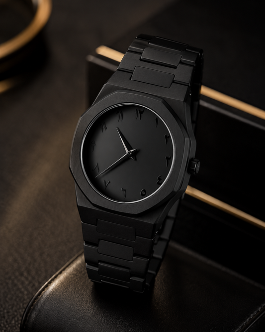 Black Minimalist Analog Wrist Aura Watch With Stainless Steel Strap And Butterfly Lock