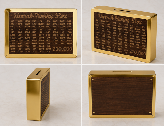 Umrah Saving Box - Best Quality Umrah Saving Box - Umrah Saving Box Dark Brown, Wooden Money Box for Umrah - 210,000