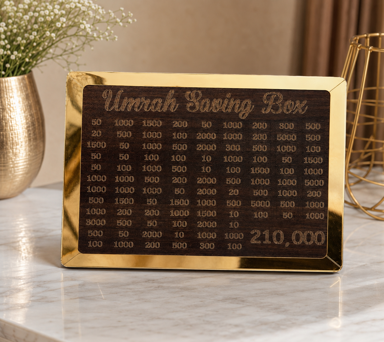 Umrah Saving Box - Best Quality Umrah Saving Box - Umrah Saving Box Dark Brown, Wooden Money Box for Umrah - 210,000