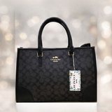 Coach Signature Print Tote Bag for Women with Double Top Handles and Spacious Everyday Carry Design - Beige