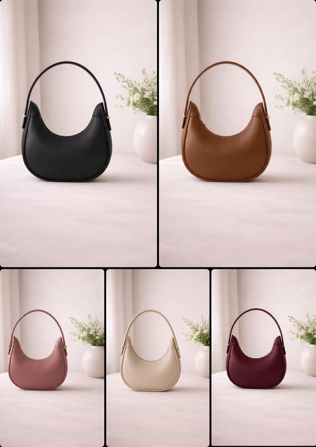 Half Moon Shoulder Bag Minimalist Elegant Handbag for Women – Black