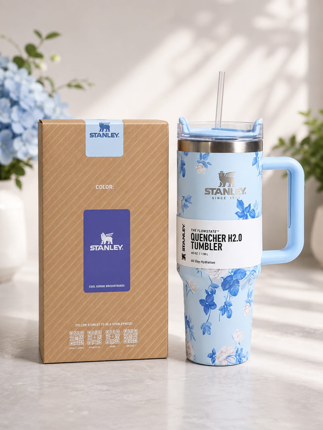 Stanley 40oz Printed Stainless Steel Tumbler with Handle & Straw | Insulated Travel Mug, Leak-Resistant Lid for Hot & Cold Drinks