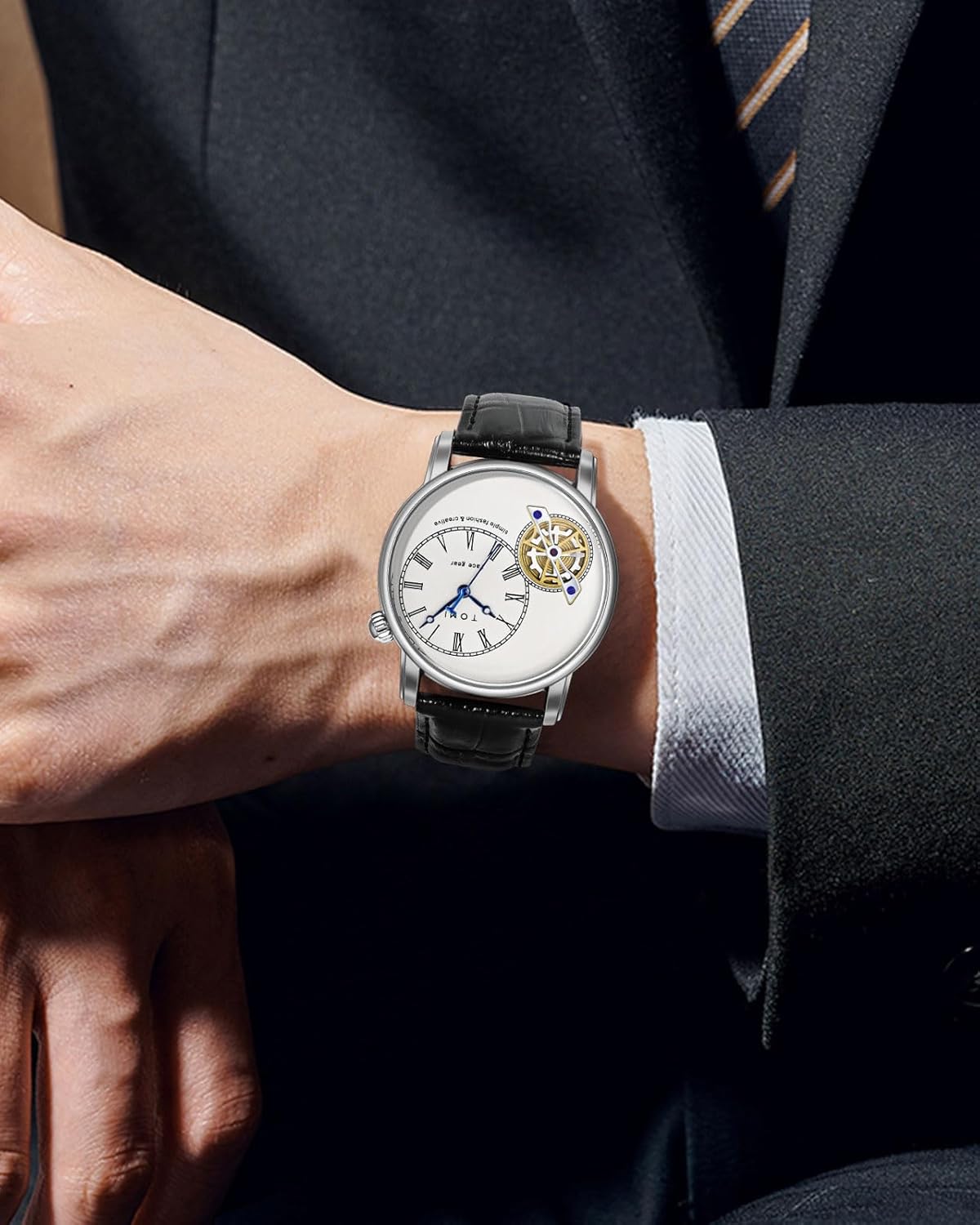 Men's Watch Analog Leather Wrist Watch – Elegant Quartz Watch with Double Strap & 3ATM Waterproof