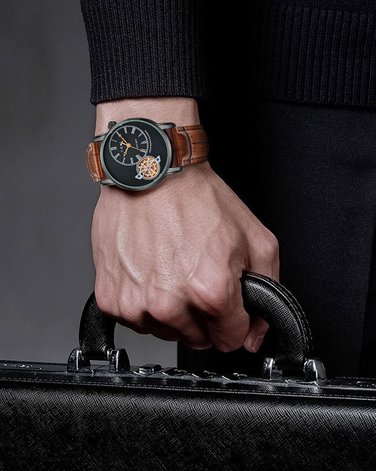 Men's Watch Analog Leather Wrist Watch – Elegant Quartz Watch with Double Strap & 3ATM Waterproof