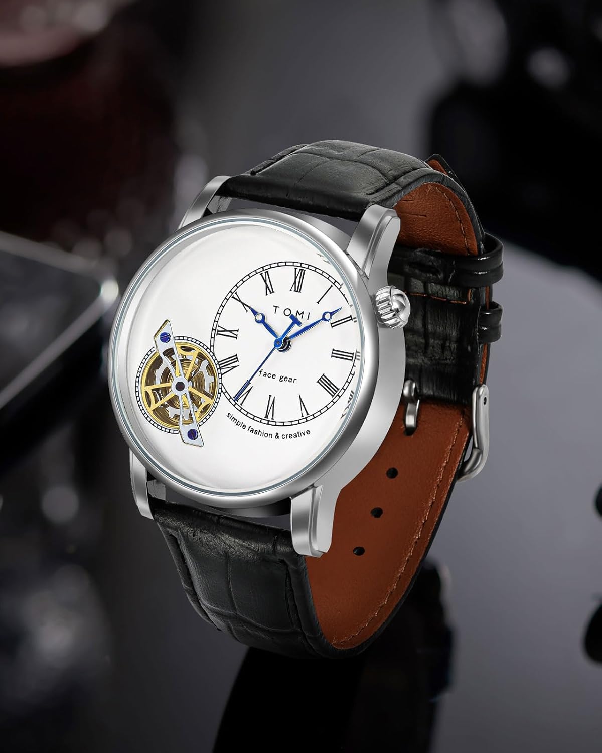 Men's Watch Analog Leather Wrist Watch – Elegant Quartz Watch with Double Strap & 3ATM Waterproof