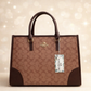 Coach Signature Print Tote Bag for Women with Double Top Handles and Spacious Everyday Carry Design - Beige