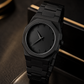 Black Minimalist Analog Wrist Aura Watch With Stainless Steel Strap And Butterfly Lock
