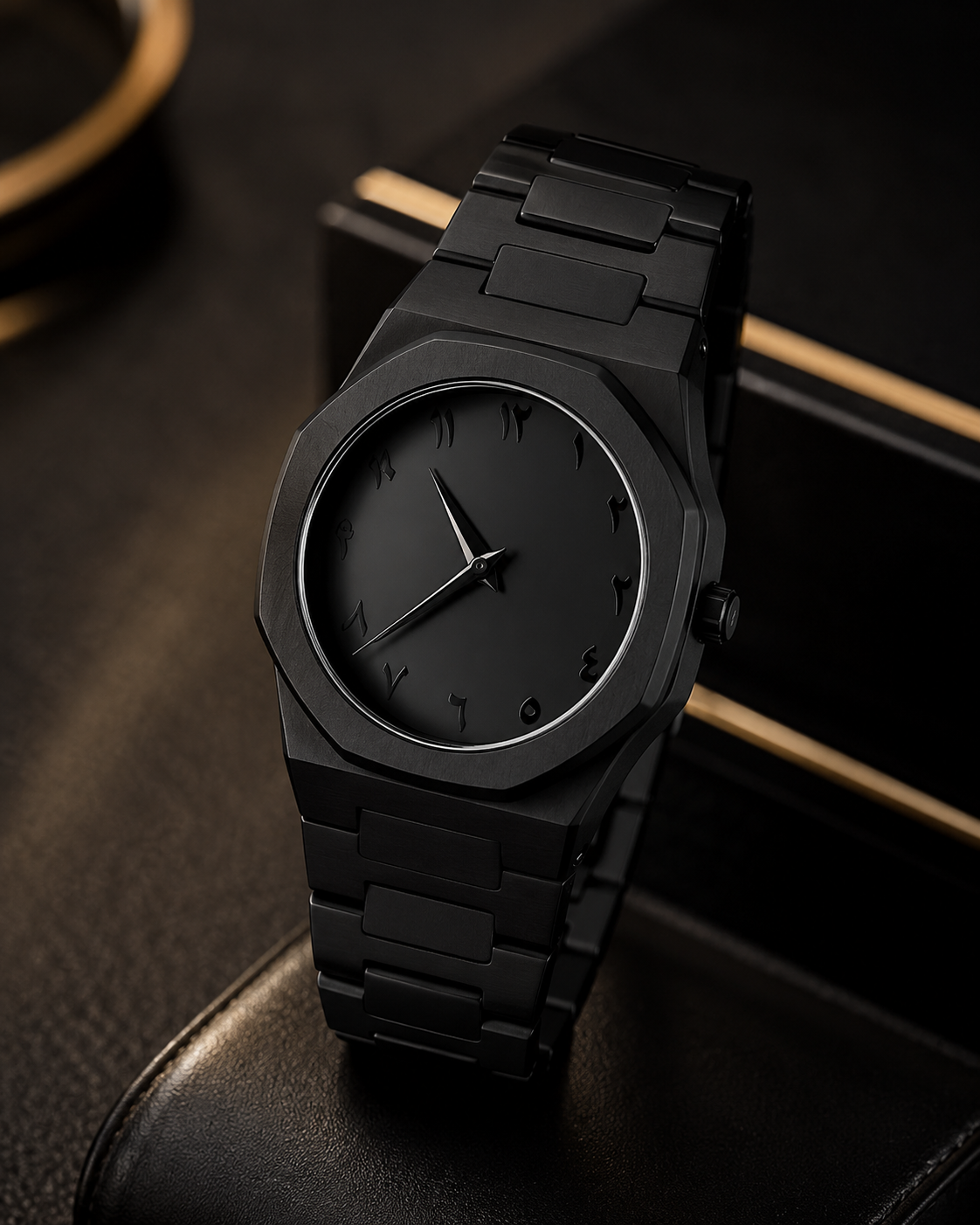 Black Minimalist Analog Wrist Aura Watch With Stainless Steel Strap And Butterfly Lock