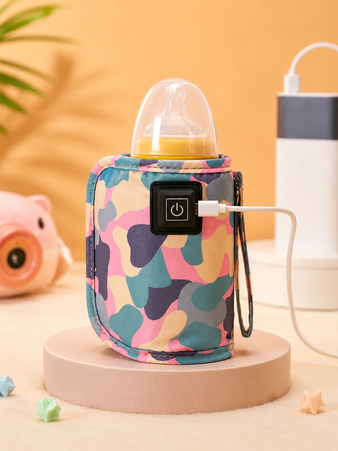 USB Baby Bottle Warmer with Adjustable Temperature Display – Portable Milk Warmer Sleeve for Car, Power Bank & Travel Use BPA -free