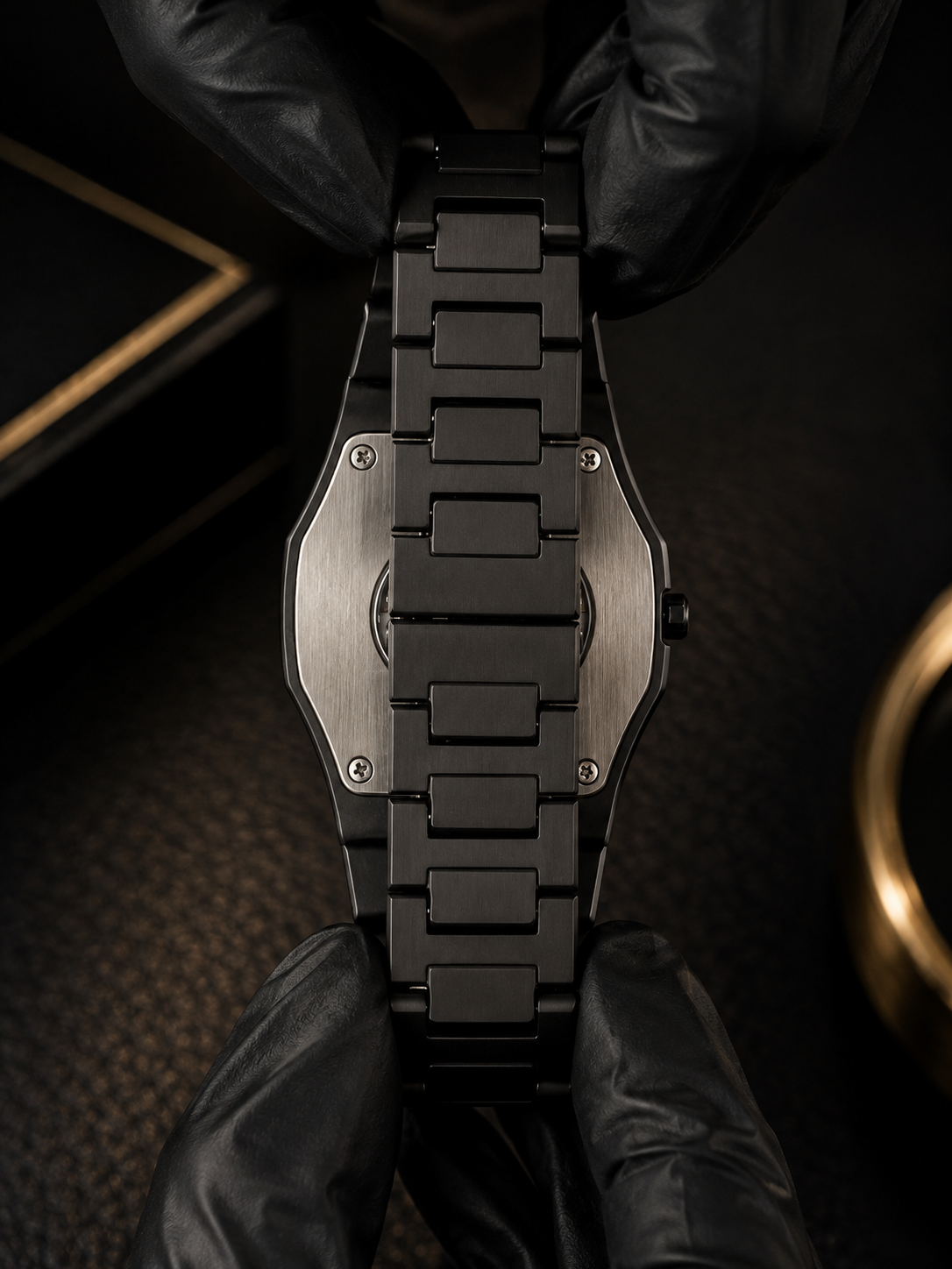 Black Minimalist Analog Wrist Aura Watch With Stainless Steel Strap And Butterfly Lock