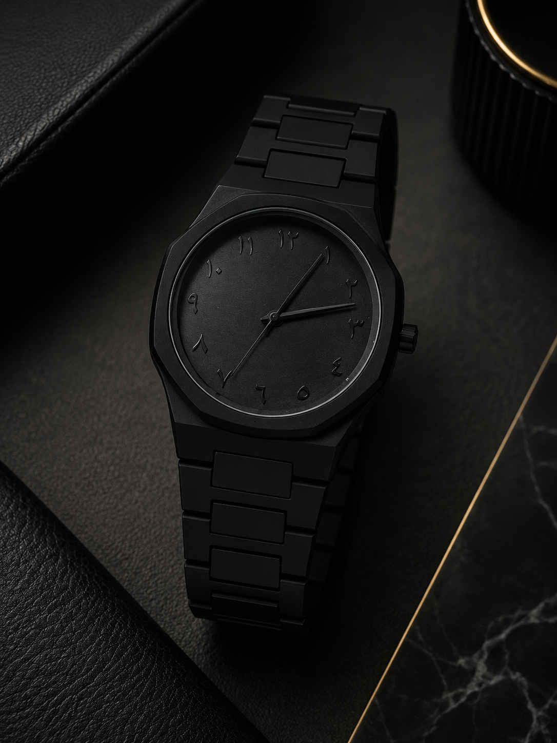 Black Minimalist Analog Wrist Aura Watch With Stainless Steel Strap And Butterfly Lock