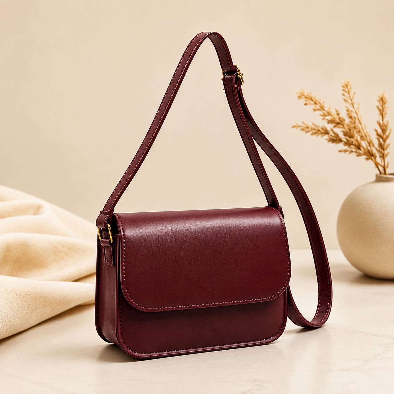 Classic Flap Crossbody Shoulder Bag for Women – Premium Leather Look Handbag with Adjustable Strap & Gold Lock Closure