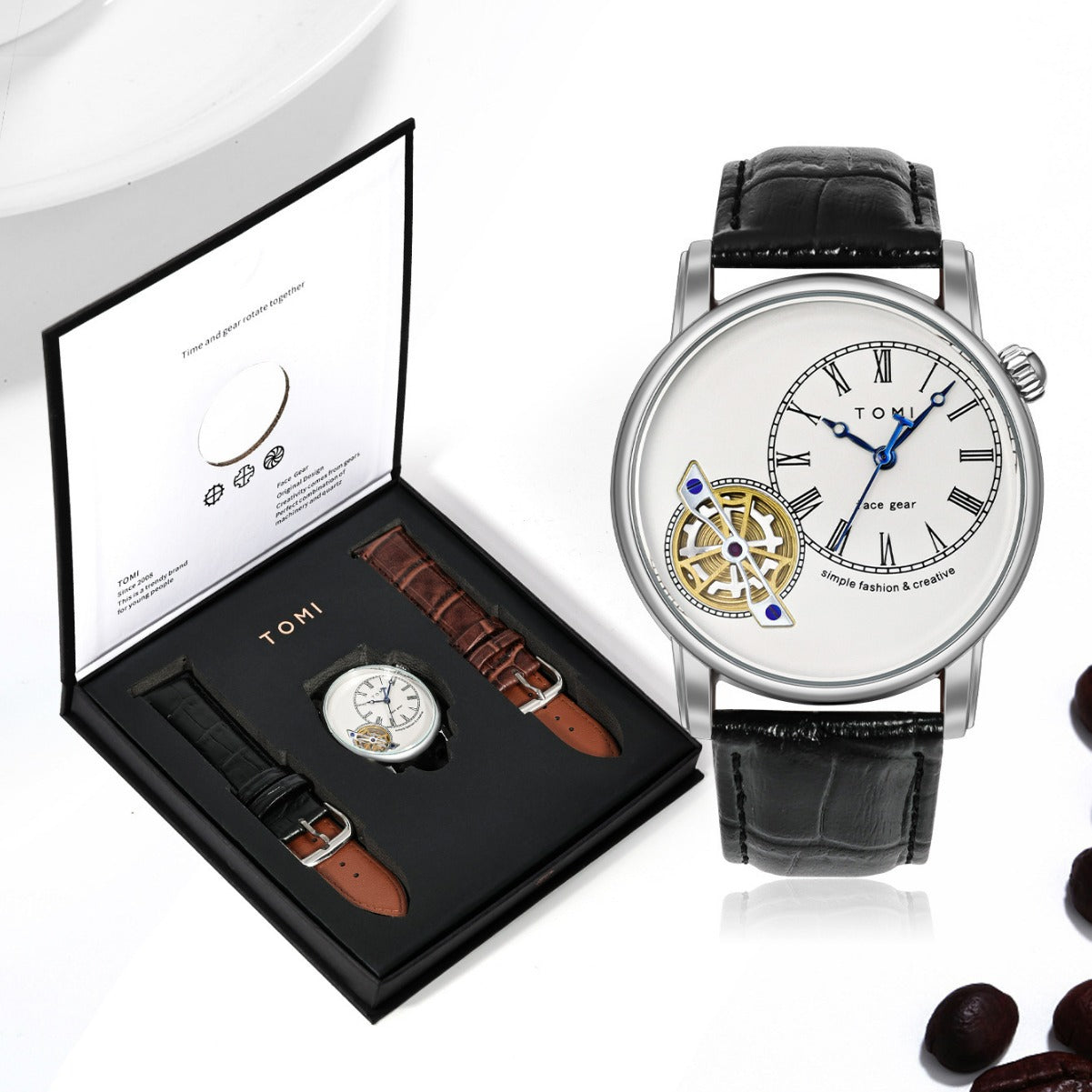 Men's Watch Analog Leather Wrist Watch – Elegant Quartz Watch with Double Strap & 3ATM Waterproof