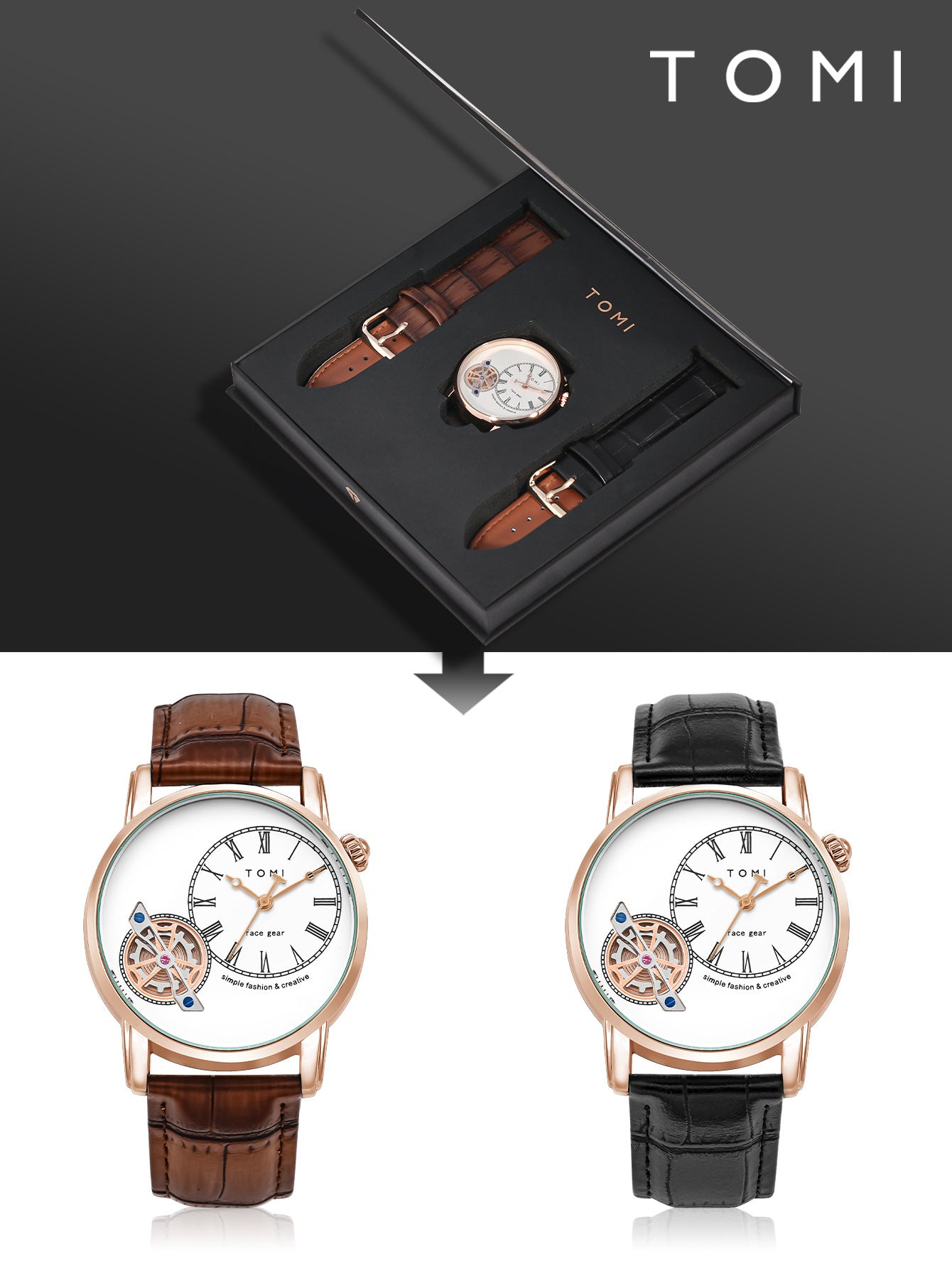Men's Watch Analog Leather Wrist Watch – Elegant Quartz Watch with Double Strap & 3ATM Waterproof